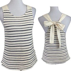 Madewell Cream & Blue Texture & Thread Striped Bow-Back Cotton Tank Top Small